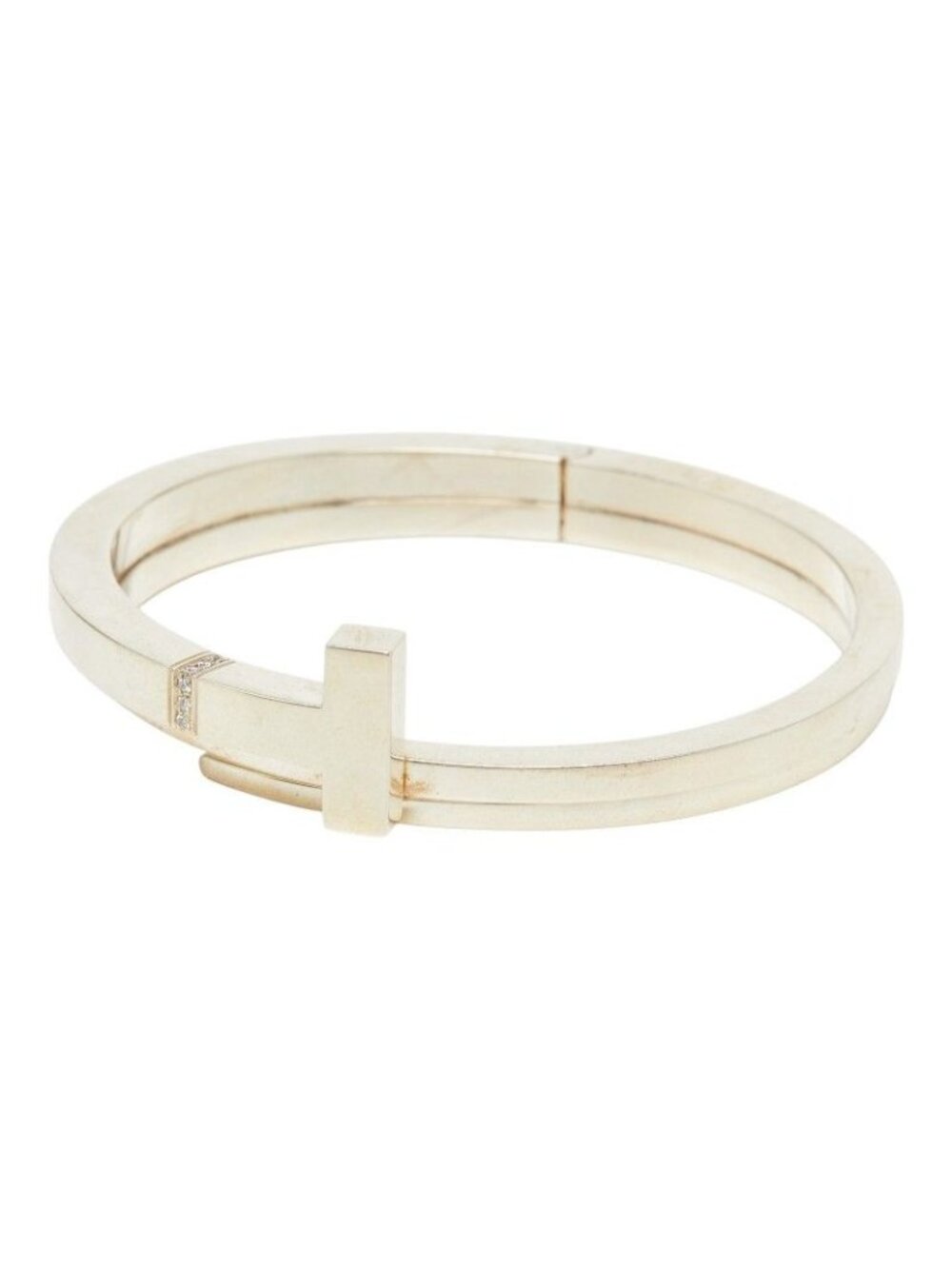 Tiffany & Co T Square Wrap Bangle Bracelet Silver Diamond